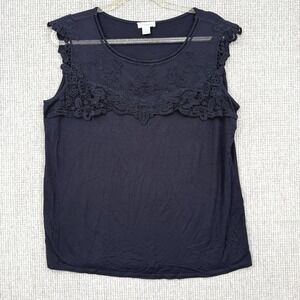 Sundance Navy Blue Lace Sleeveless‎ Top Sz XL Womens Cottage Boho Soft Fairy